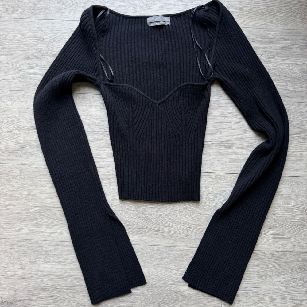 Urban Outfitters Black Ribbed Off-the-Shoulder Sweater